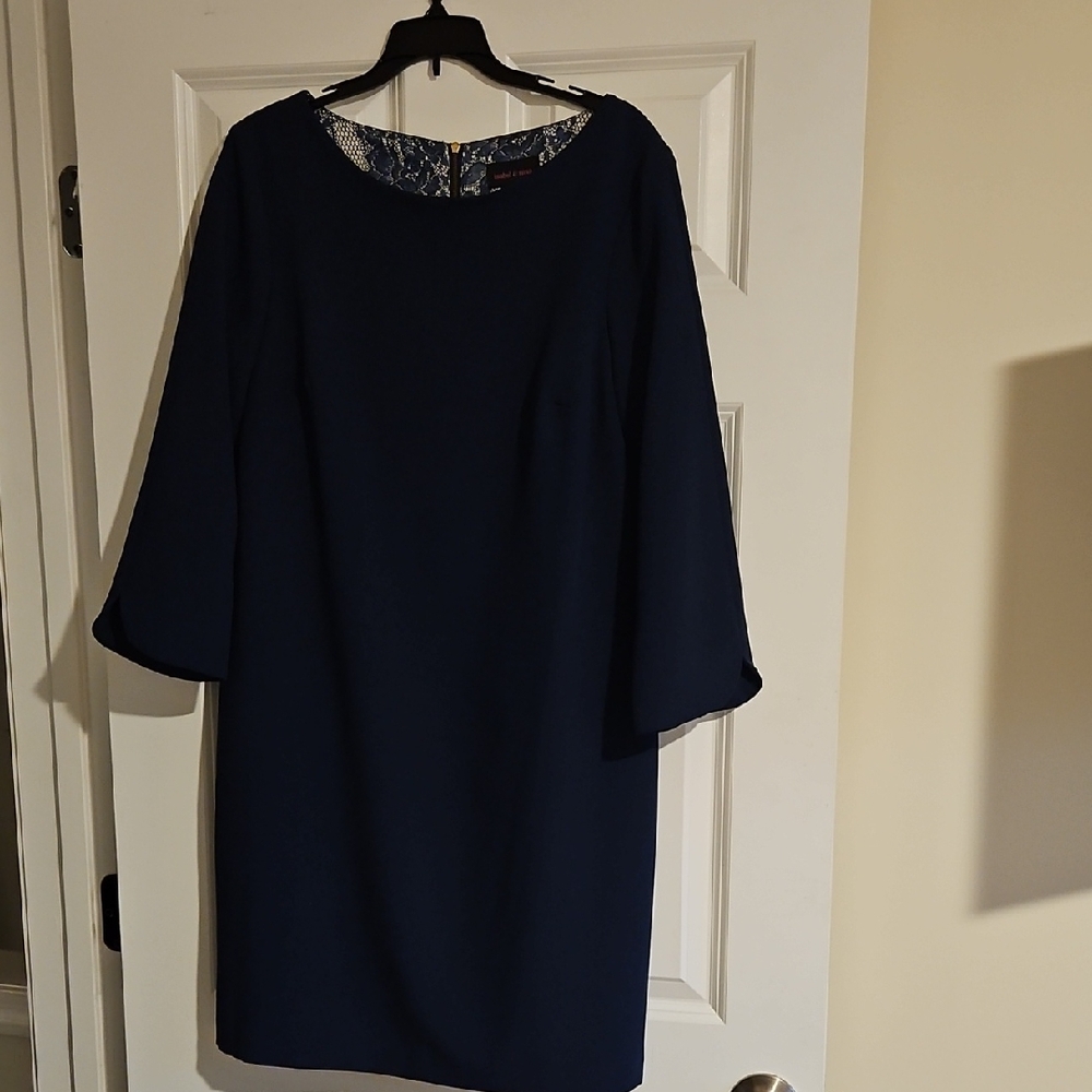 Women's Navy Long Sleeve Shift Dress - Elegant Straight Silhouette